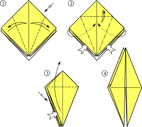 Базовые формы оригами: птица-1, птица-2